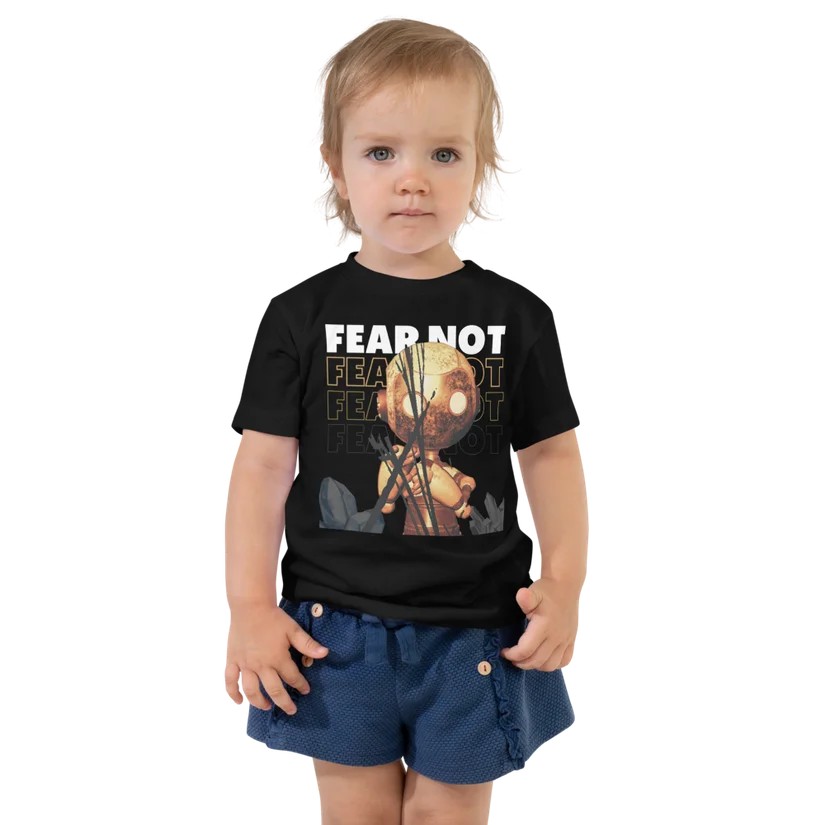 Toddler short sleeve tee in black, printed with the #sunset. FEAR NOT design